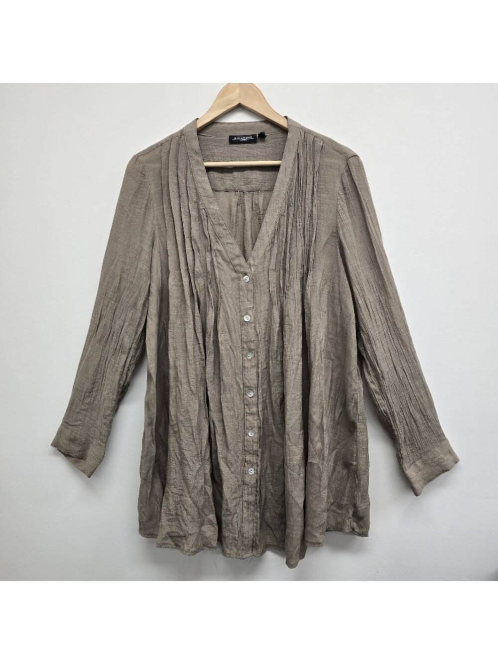 Notations Crinkle Textured Button Up Tunic Blouse Top 1X Pleated Flowy Lagenlook